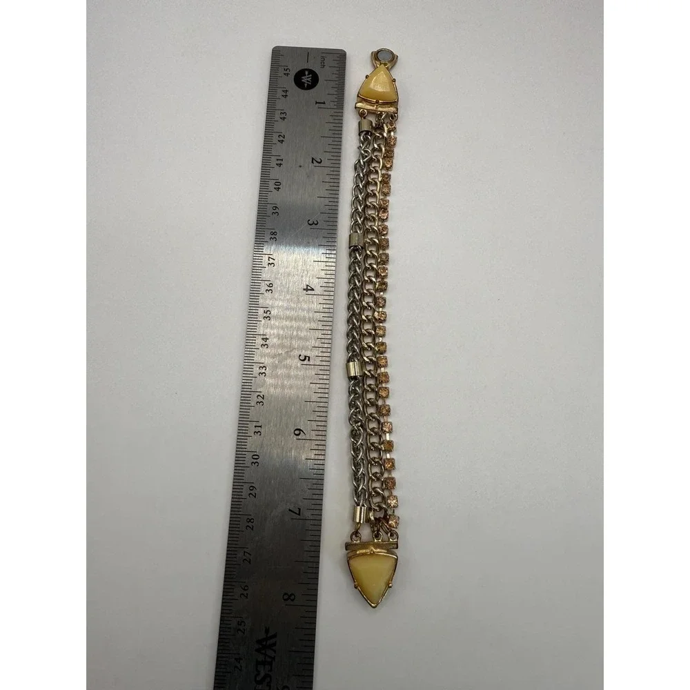 Chunky Chain Bracelet Faux Amber Triangle‎ Magnetic Clasp Mixed Metal Statement